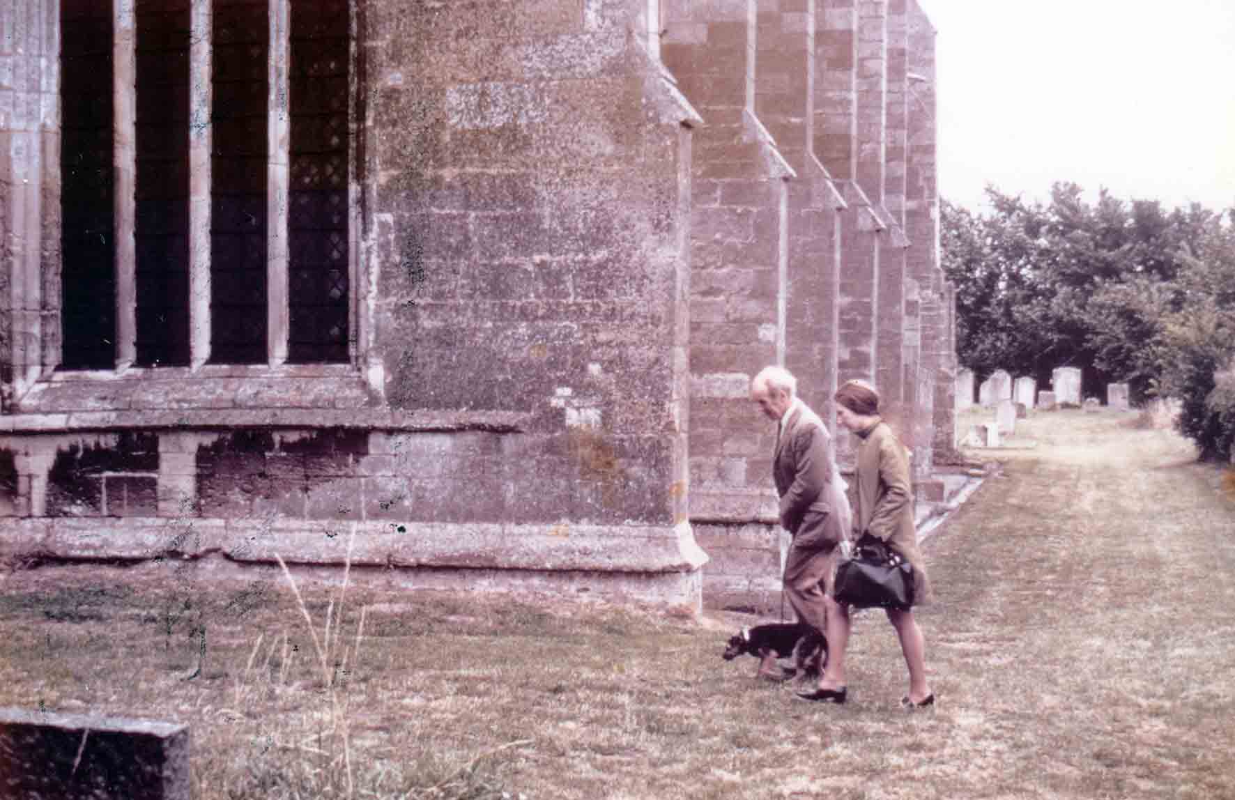Anne and the restorer of Cotterstock Hall on a church visit