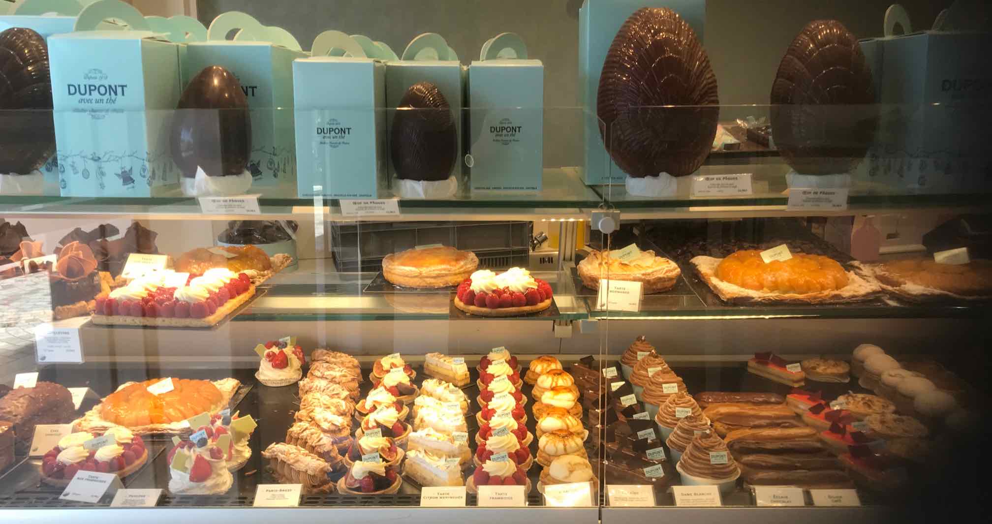 chocolate Easter eggs and pastry at Dupont Trouville